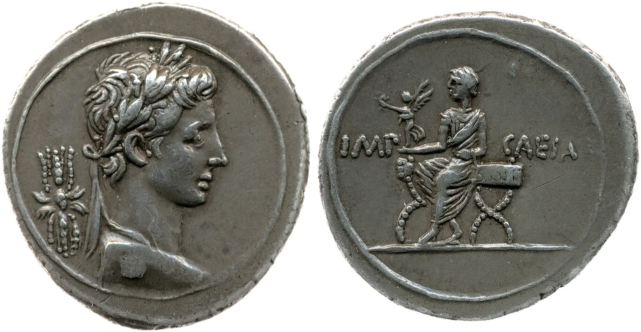 Octavian with winged Thunderbolt, other side: seated left on curule chair, holding Victoriola in right hand. Item 632999001. - The Trustees of the British Museum CC BY-NC-SA 4.0