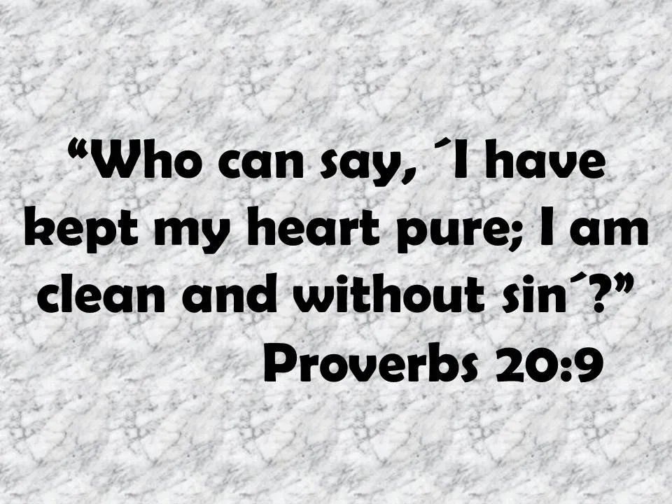 Spiritual goal. Who can say, ´I have kept my heart pure; I am clean and without sin´. Proverbs 20,9.jpg