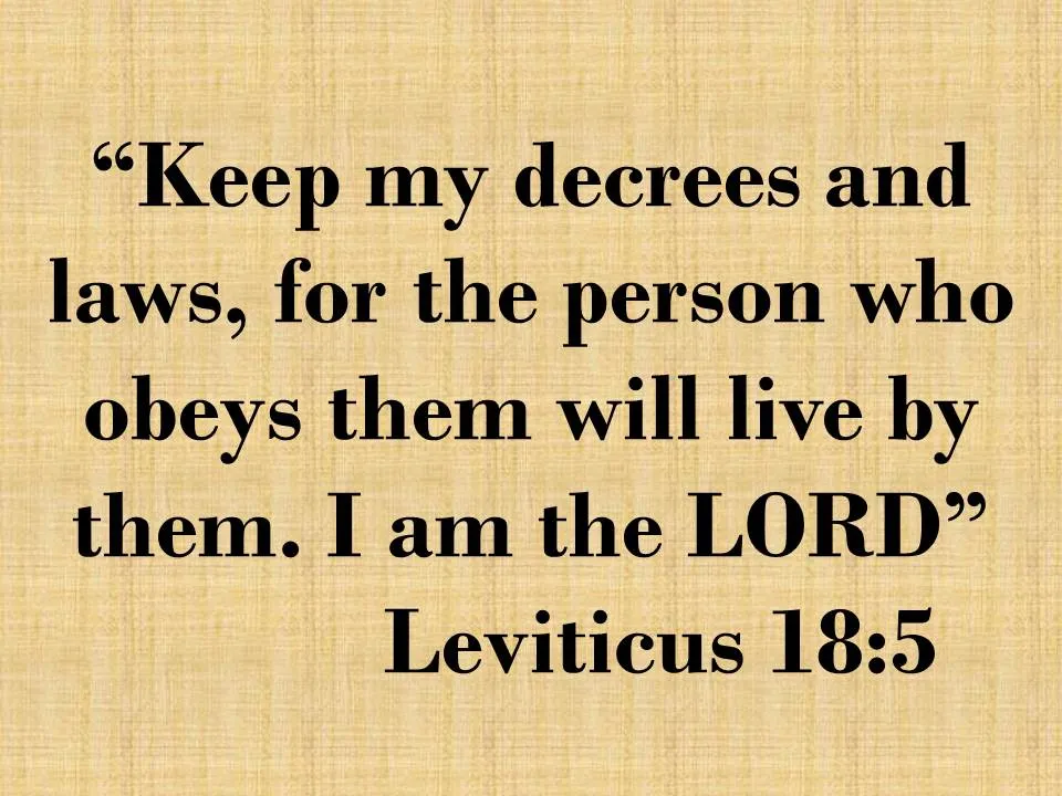 Obey the Lord. Keep my decrees and laws, for the person who obeys them will live by them. I am the LORD.jpg