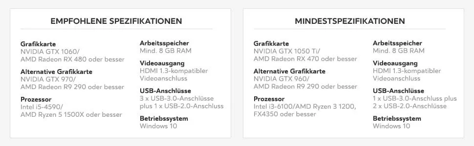 Technischen Anforderungen für die Oculus Rift und das MARVEL Power United VR Game