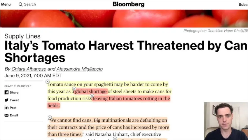 Italy’s Tomato Harvest Threatened by Can Shortages - Food Supply Chain Failures