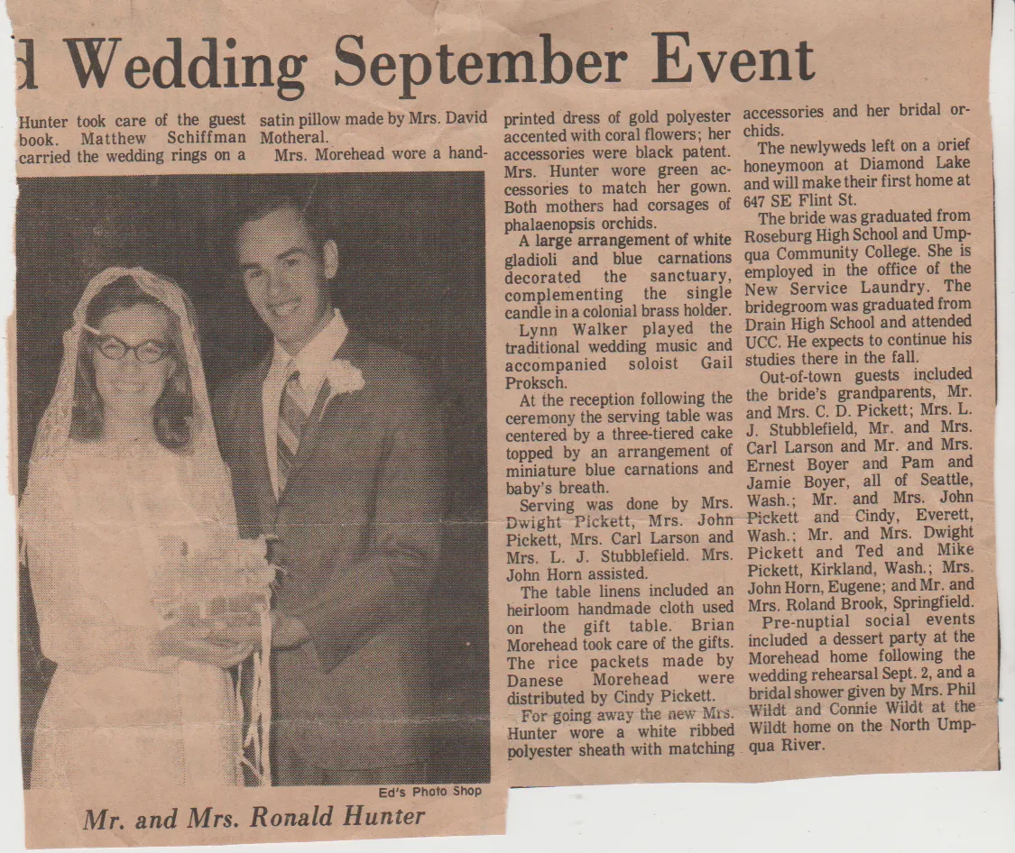 1971-09-04 - Saturday - Wedding at Newton Creek Church of Christ, Newspaper-1 ok.png