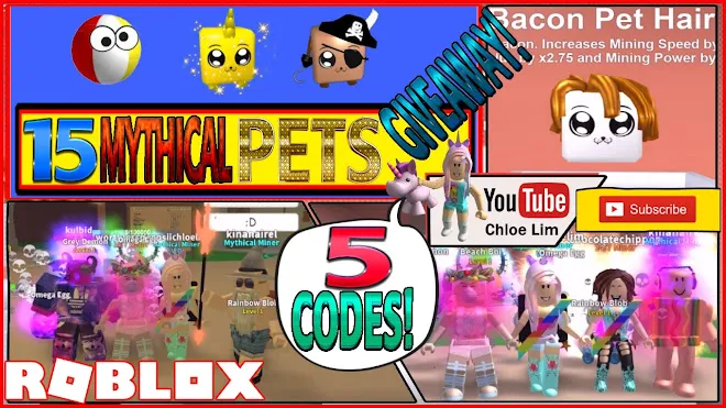 Roblox Mining Simulator Gameplay! 5 CODES and 15 Mythical Pets GIVEAWAY!