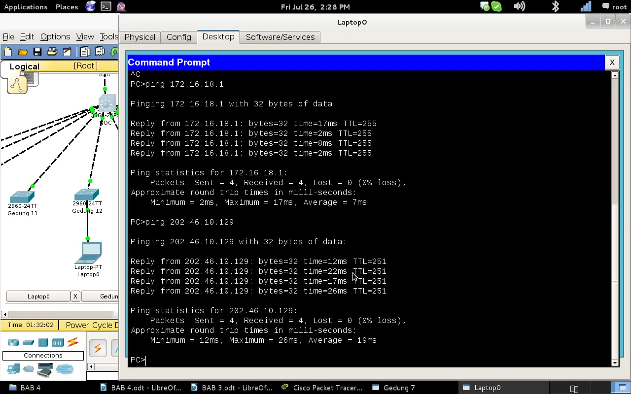 Gambar 4.21 PING dari Laptop0 ke NOC dan Modem.png