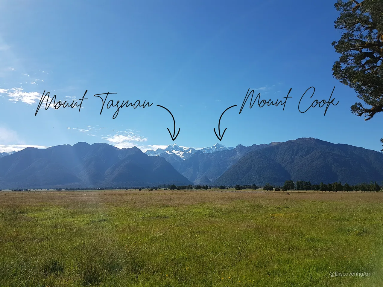 Glacier Country New Zealand Mount Cook and Mount Tasman from Lake Matheson.jpg
